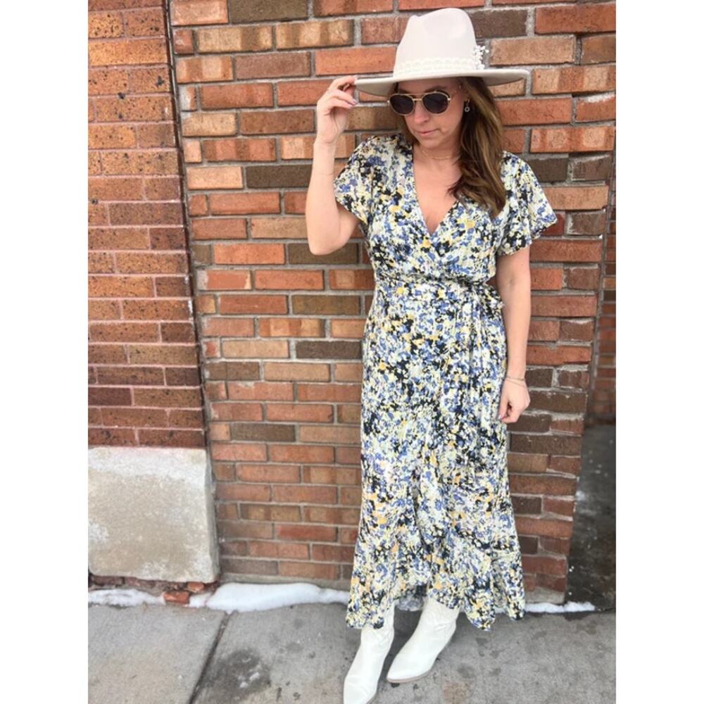 NEW Floral Print Wrap Ruffled Midi Dress LARGE - Picture 6 of 11